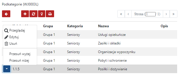 Lista podkategorii