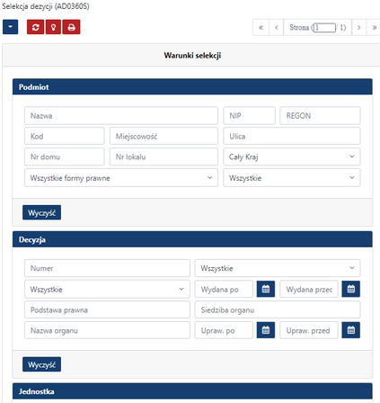 Selekcja lista podmiotow